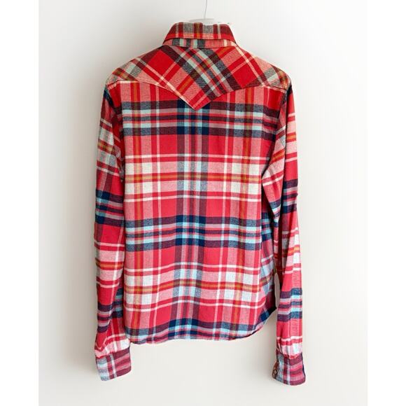 Men's Hollister Pearl Snap Plaid Shirt Western Style Red Plaid Size Large - Picture 7 of 13